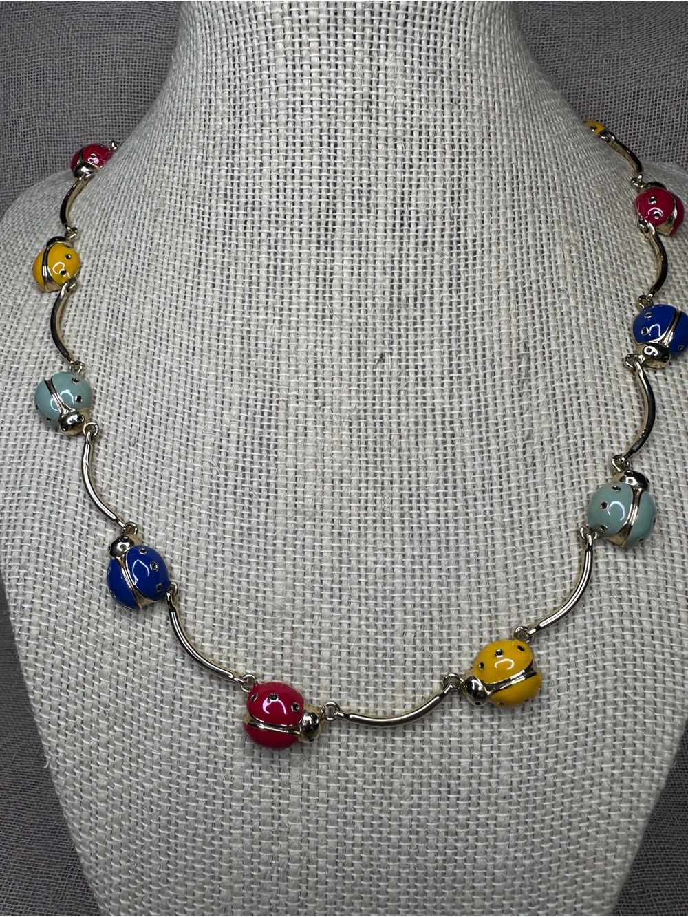 Multicolor Enamel Ladybug Station Necklace